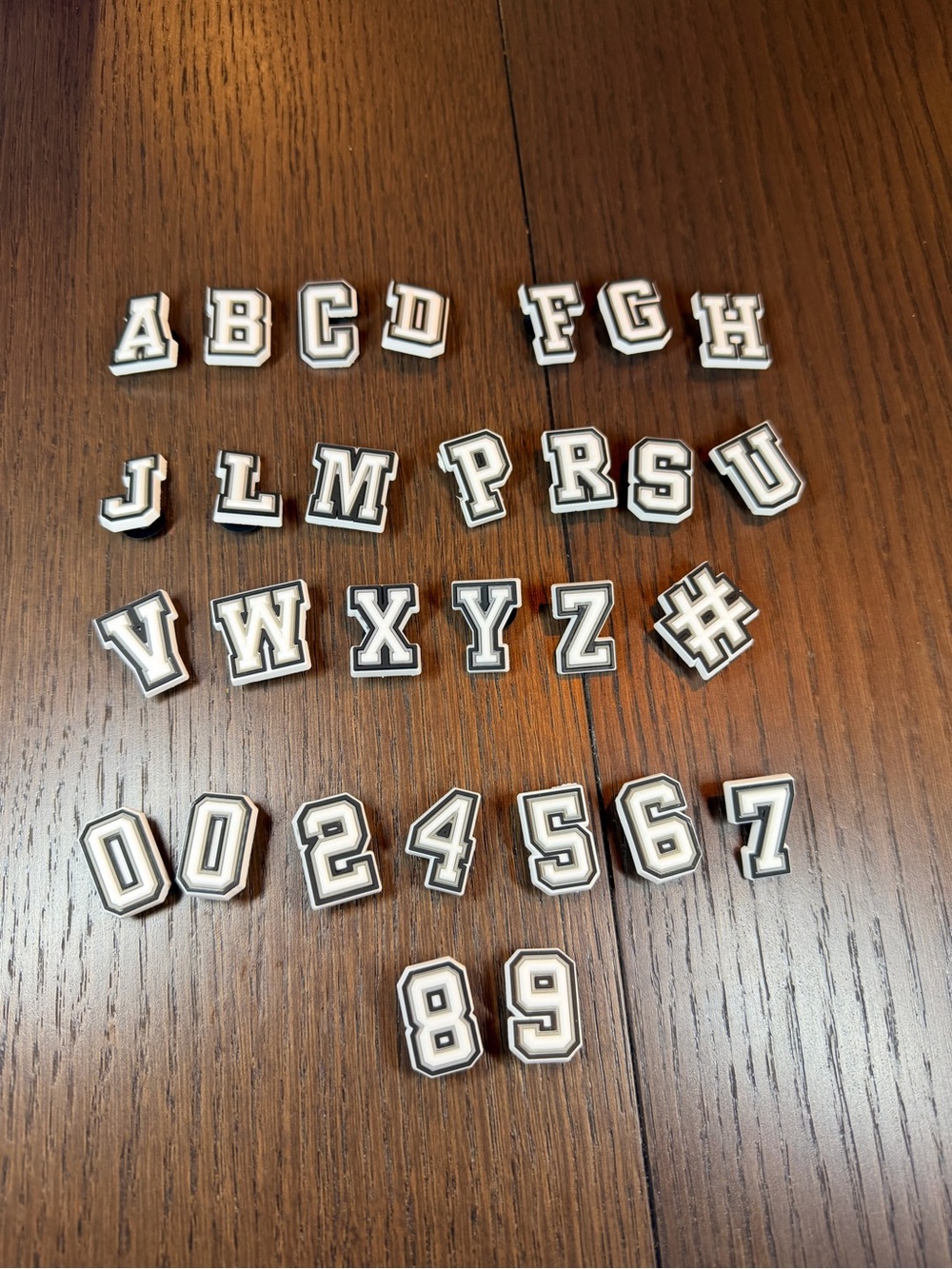 White and Black Letter & Number Shoe Charms Set (incomplete)
